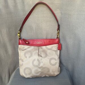 Coach Ashley Dotted Op Art F20088 Red and Tan Signature Shoulder Bag
